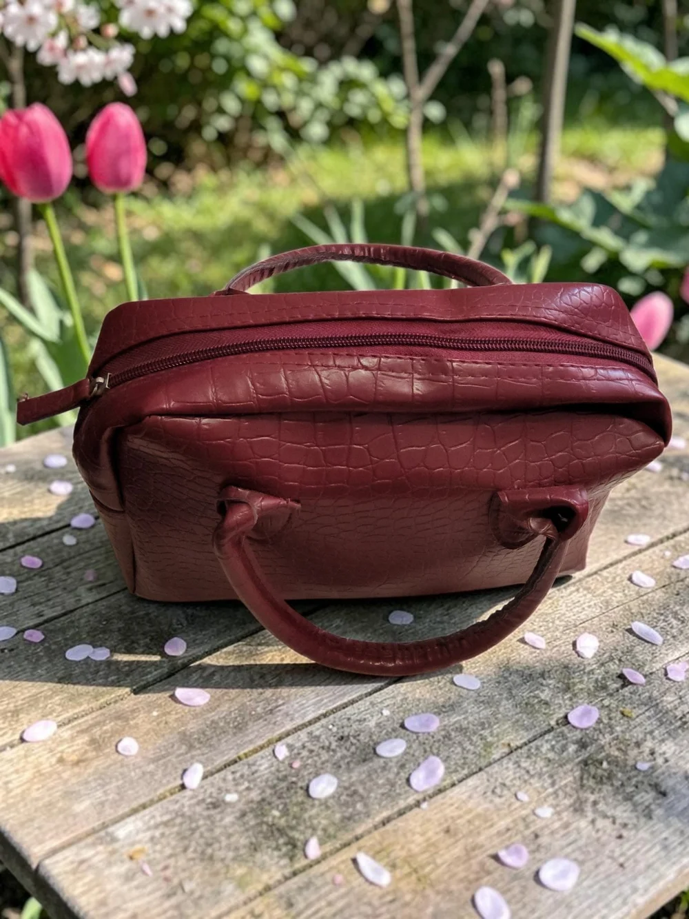 10 / $10 Women's Burgundy Croc-Embossed Satchel Bag